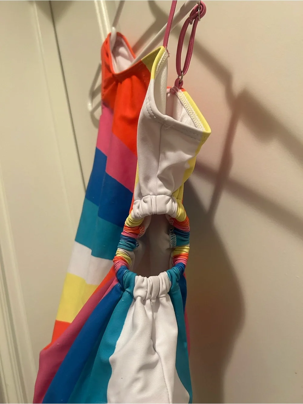 Girls Asymmetrical One-Shoulder Rainbow Stripe Swimsuit by Grace Karin Size 7